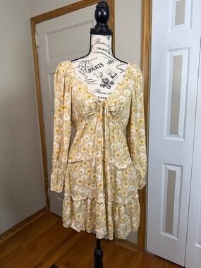 ARIZONA Women’s LG Daisy Print Peasant Style Y2K Baby‎ Doll Dress Boho Cottage